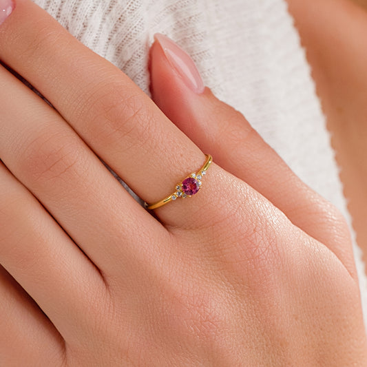 Doğal Pembe Turmalin Gümüş Yüzük