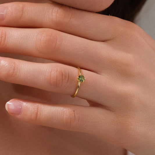 Tektaş Doğal Yeşil Turmalin Gümüş Yüzük