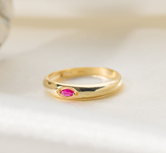 Ruby Bombe Gümüş Yüzük